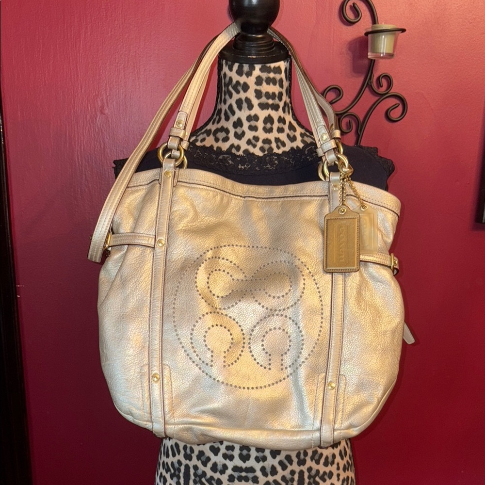 Coach Gold Shoulder Bag with Signature Style